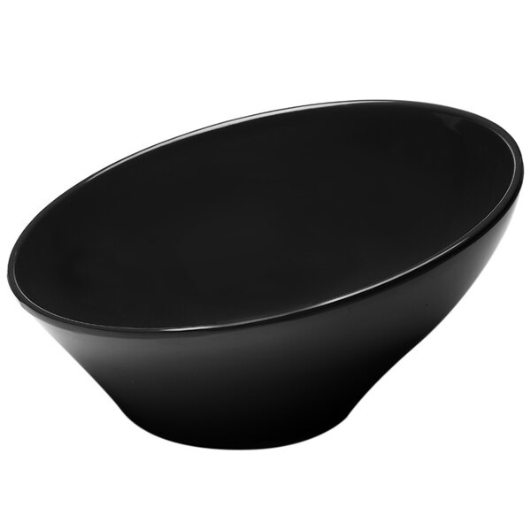 An Elite Global Solutions black melamine bowl on a table with a white background.