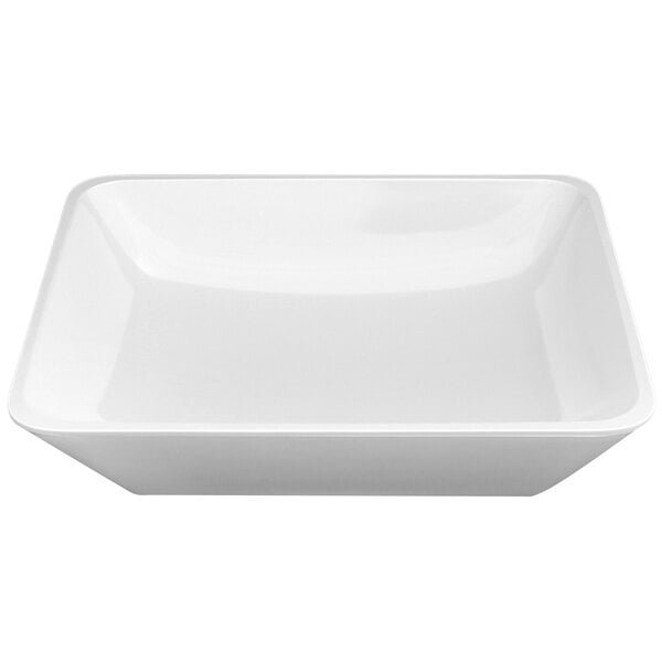 An Elite Global Solutions white rectangular melamine bowl.