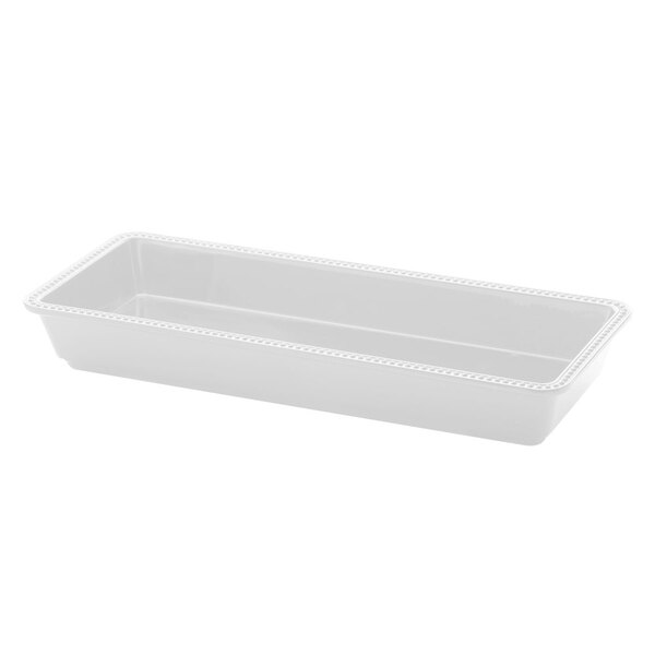 A white rectangular melamine tray with a beaded edge.