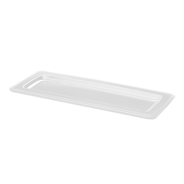 A white rectangular melamine tray with a beaded border.