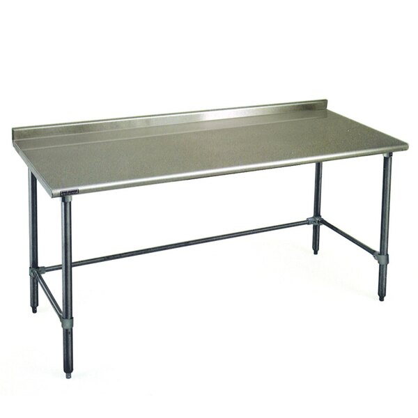 A stainless steel Eagle Group work table with an open base and a metal surface.