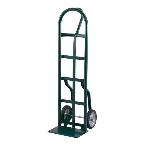 A green Harper hand truck with a green metal frame and black loop handle.