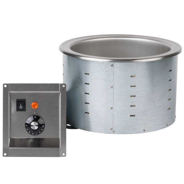 A stainless steel Vollrath drop-in soup well with a thermostatic control panel.