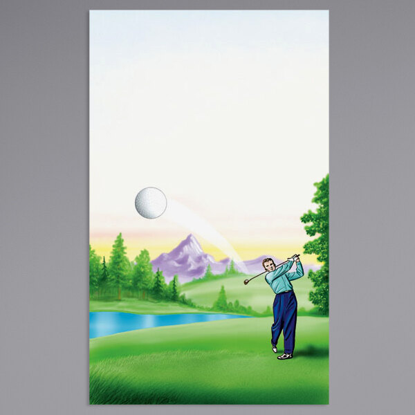 Menu paper with a country club themed golf design featuring a man playing golf.