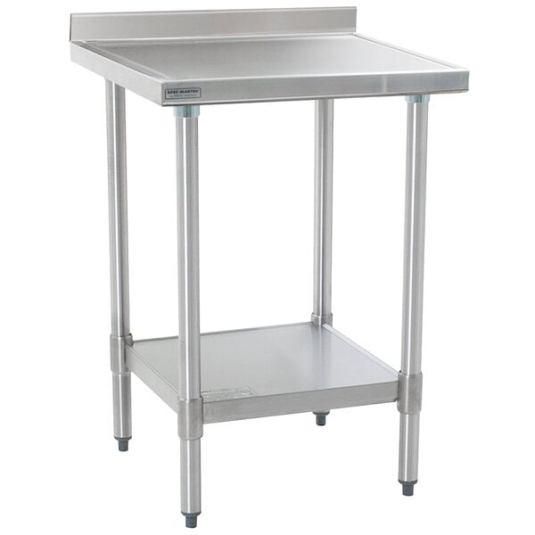 A stainless steel Eagle Group work table with a galvanized metal undershelf.