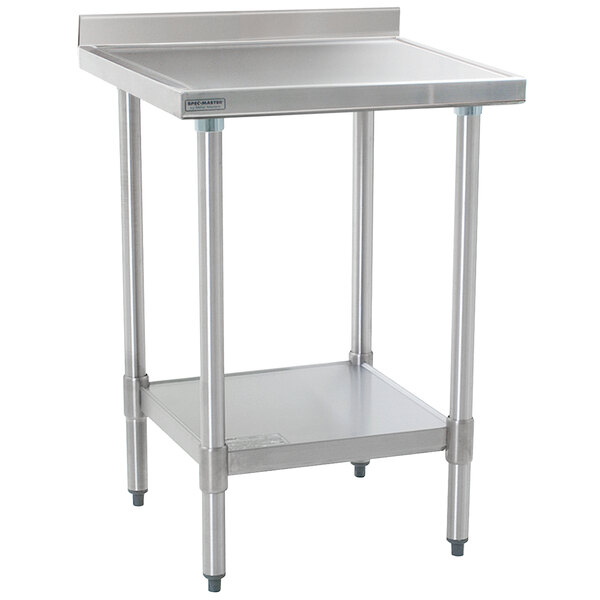 A stainless steel Eagle Group work table with a galvanized metal shelf.