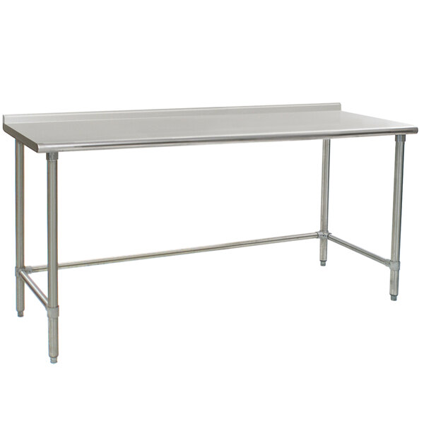 A Eagle Group stainless steel work table with a metal frame and legs.