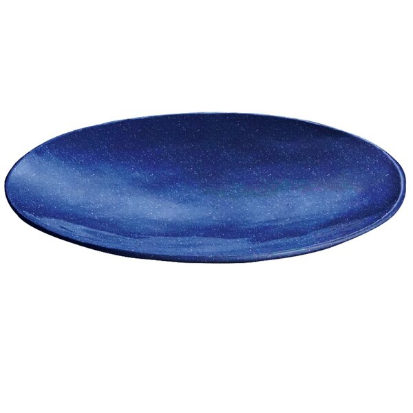 A blue Tablecraft cast aluminum platter with a speckled surface.