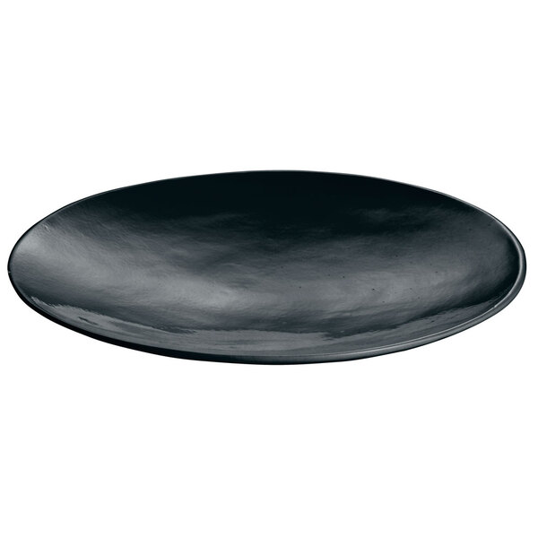 A black Tablecraft cast aluminum flared platter on a white background.
