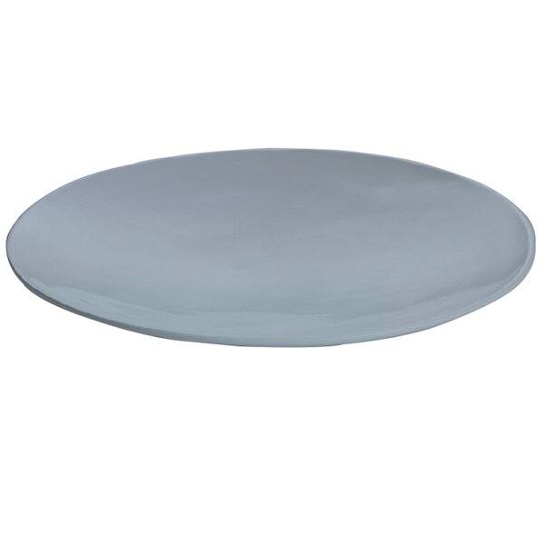 A Tablecraft gray cast aluminum flared platter with a white background.