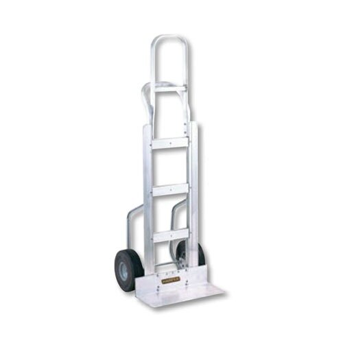 A close-up of a Harper hand truck with wheels.