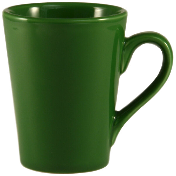 A close-up of a green CAC Venice Victory mug with a handle.