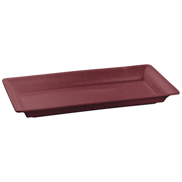 A maroon rectangular Tablecraft cast aluminum serving platter.