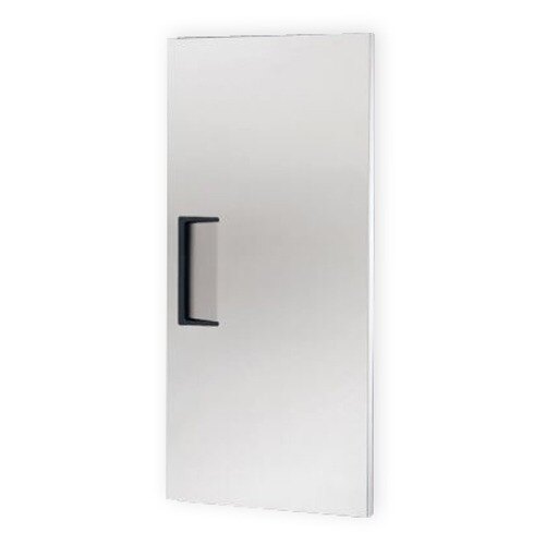 A white rectangular True stainless steel door with a black handle.