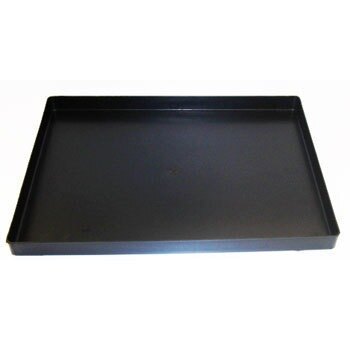 A black rectangular True plastic condensate drain pan with a white border.