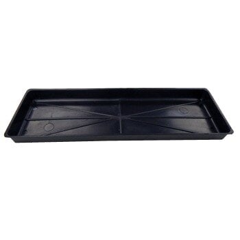 A black rectangular True drain pan with holes.