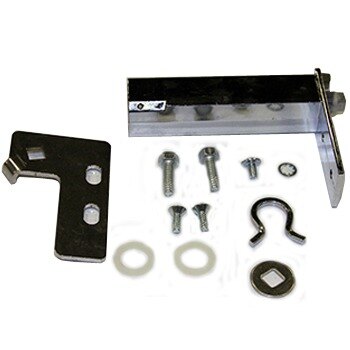 A True 925811 top left hinge kit with screws, a black metal piece with screws and bolts.