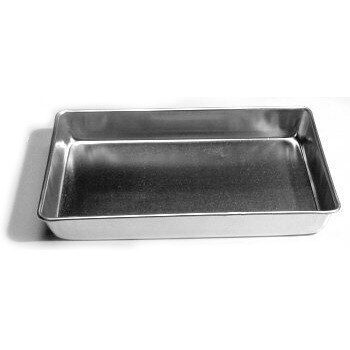 A metal rectangular condensate drain pan.