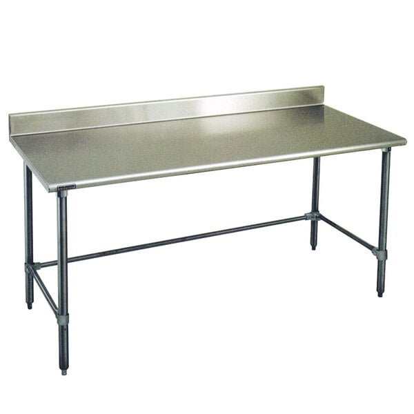 A stainless steel Eagle Group work table with a metal top and open base.