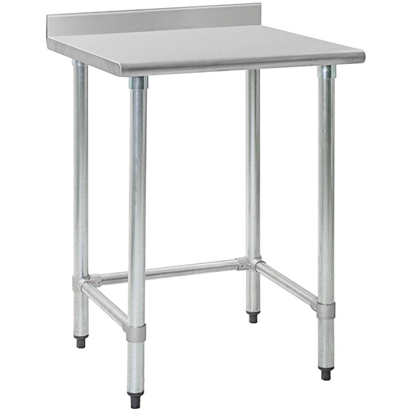 A stainless steel Eagle Group work table with metal legs.