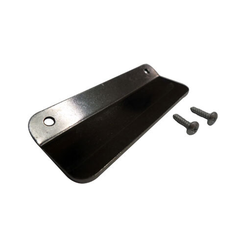A black metal plate with screws and bolts for a True 872945 door handle.