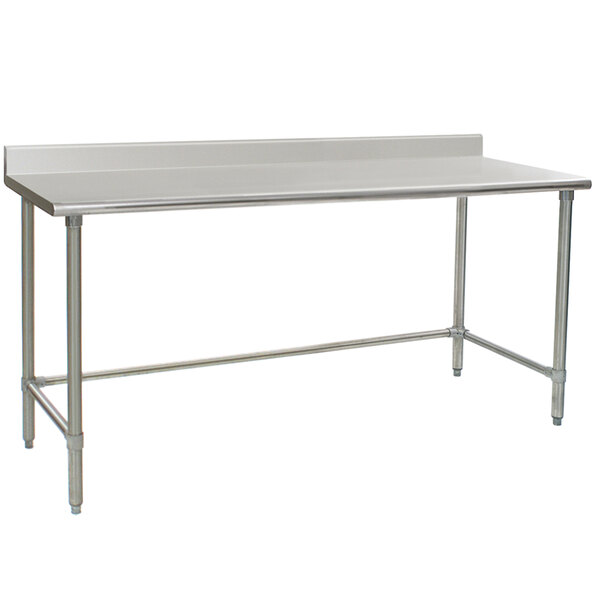 A Eagle Group stainless steel work table with an open metal base.