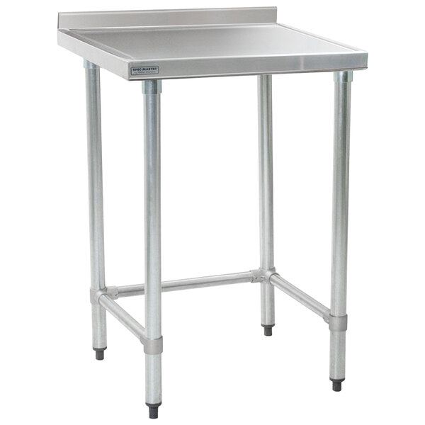 An Eagle Group stainless steel open base work table with legs.