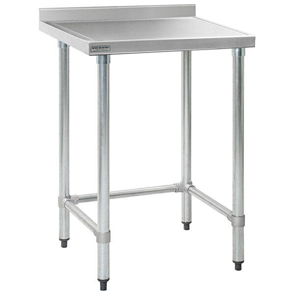 A stainless steel Eagle Group work table with an open metal base.