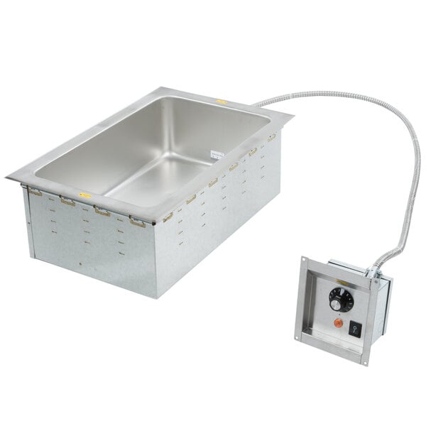 A Vollrath stainless steel hot food well with a wire attached to it.