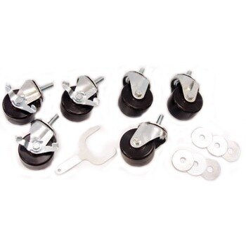 A set of six black and white True 3" casters.