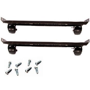 A pair of black True 2 1/2" casters with black metal frames and screws.
