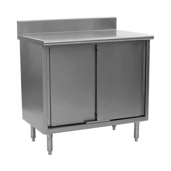 A stainless steel cabinet with a door.