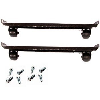 Two black rectangular casters with black frames and screws on a white background.
