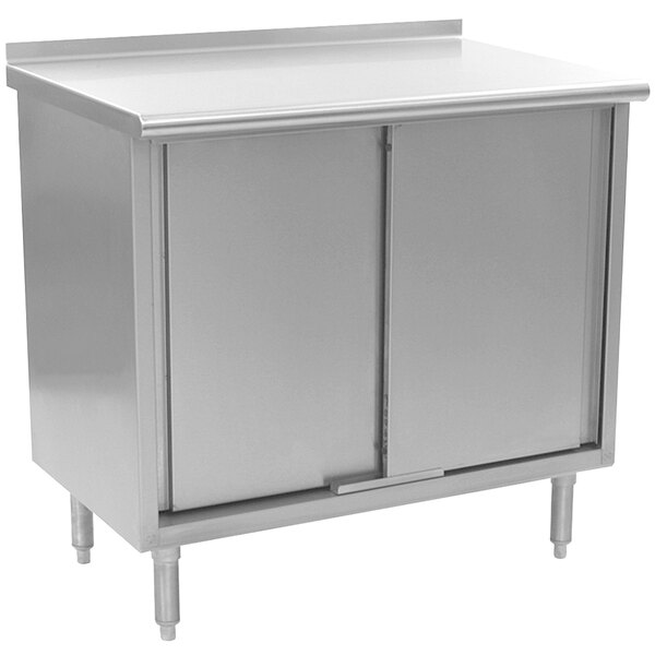 A stainless steel Eagle Group cabinet with two doors.