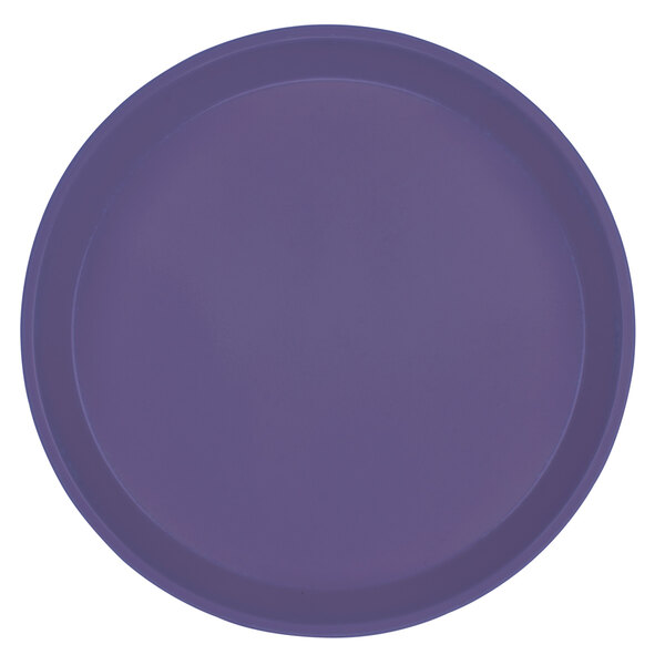 A close-up of a purple round Cambro fiberglass tray.