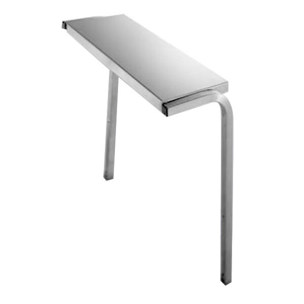 A metal True overshelf on a stainless steel table.