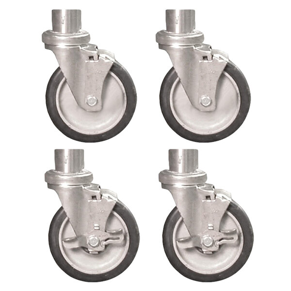 A set of four Town stem casters with black rubber wheels.