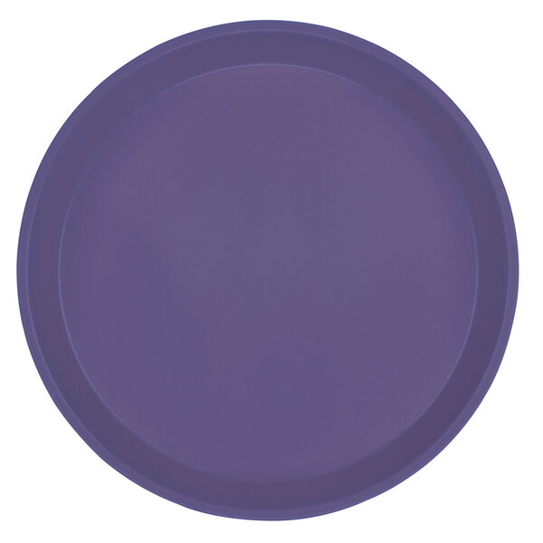 A purple round Cambro tray with a white circle.
