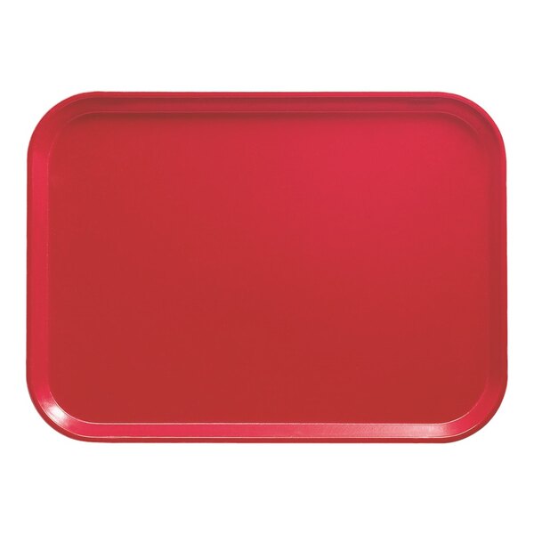 A red rectangular Cambro tray with a red edge.