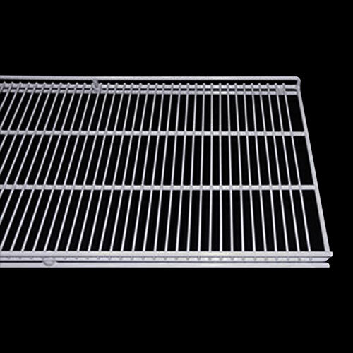 A white metal grid shelf.