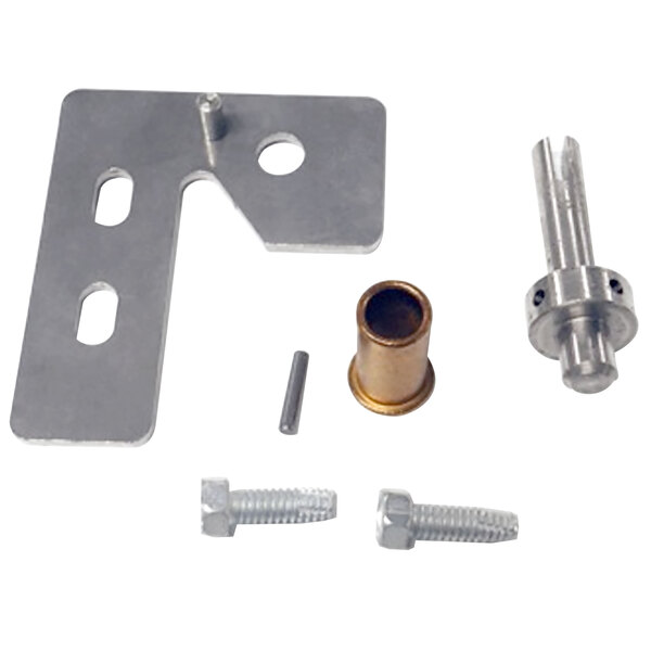 A metal hinge kit with screws for a True refrigerator.