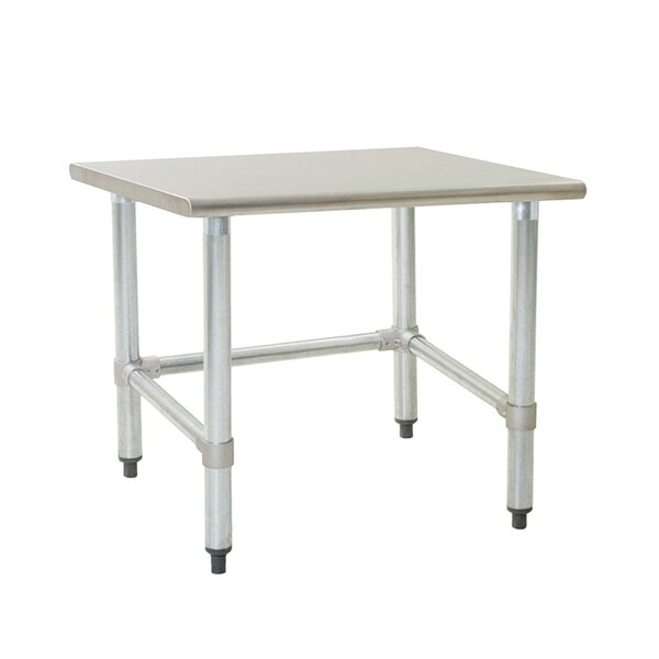 An Eagle Group stainless steel mixer table with stainless steel legs.