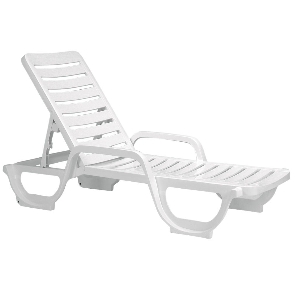 Grosfillex 44031104 / 44031004 Bahia White Stacking Adjustable Resin Chaise