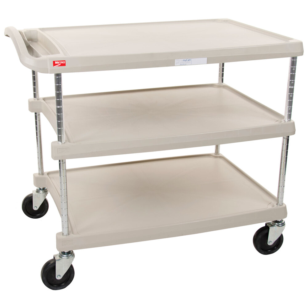 Metro myCart MY203034G Gray Utility Cart with Three Shelves and Chrome Posts 24" x 34"