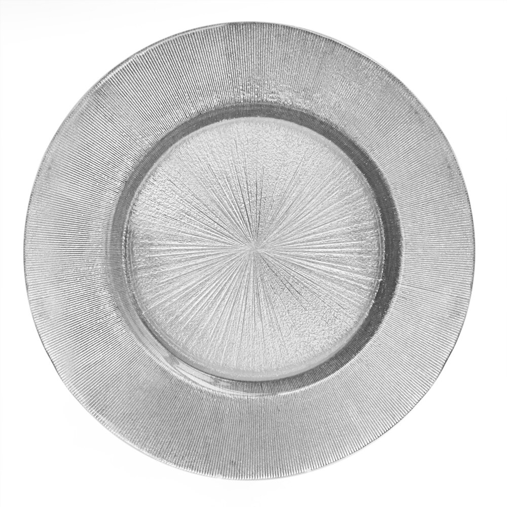 The Jay Companies 13" Round Glass Silver Burst Charger Plate