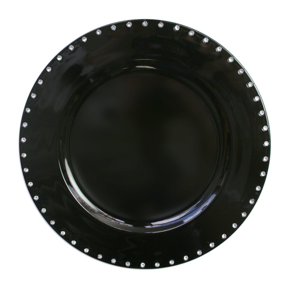 The Jay Companies 13" Round Black Jeweled Rim Polypropylene Charger Plate