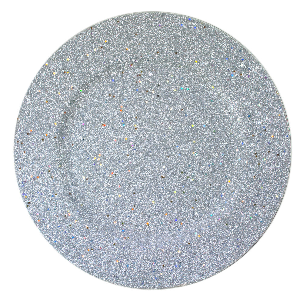 The Jay Companies 13" Round Silver Glitter Polypropylene Charger Plate