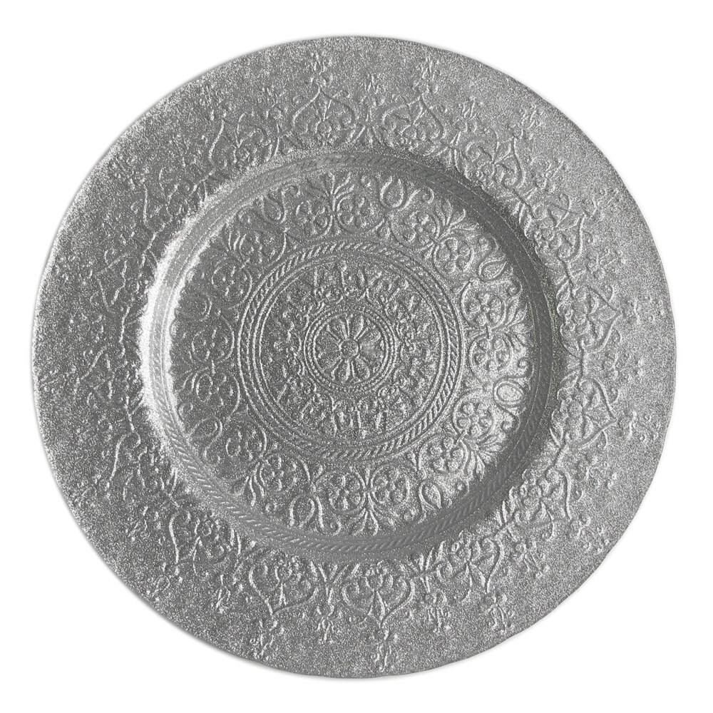 The Jay Companies 13" Round Alinea Silver Glass Charger Plate