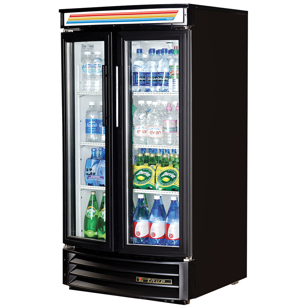 True GDM14RFLD Black Refrigerated Glass Door Merchandiser with Radius Front 14 Cu. Ft.