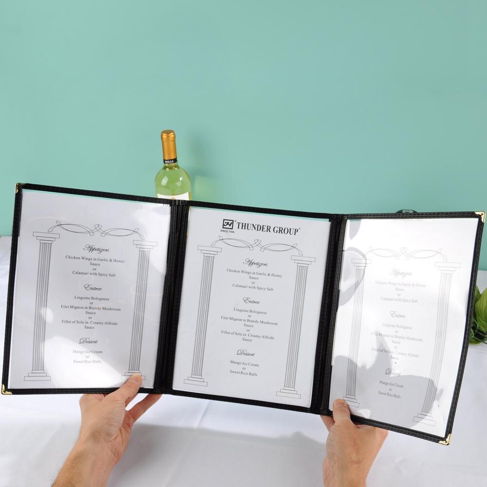 8 1/2" x 11" Three Pocket Clear Fold Over Menu Cover Black